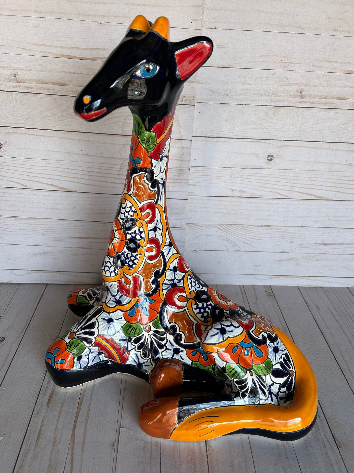 Hand-Painted Talavera Giraffe – Mexican Folk Art Ceramic Figurine