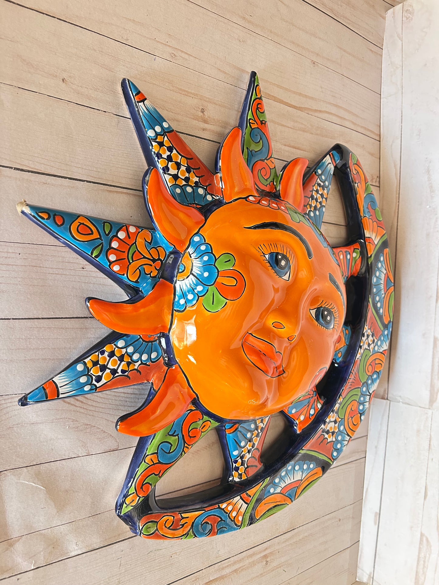 Handcrafted Talavera Sun & Moon Wall Art – Colorful Mexican Ceramic Wall Décor – 19.5” Diameter