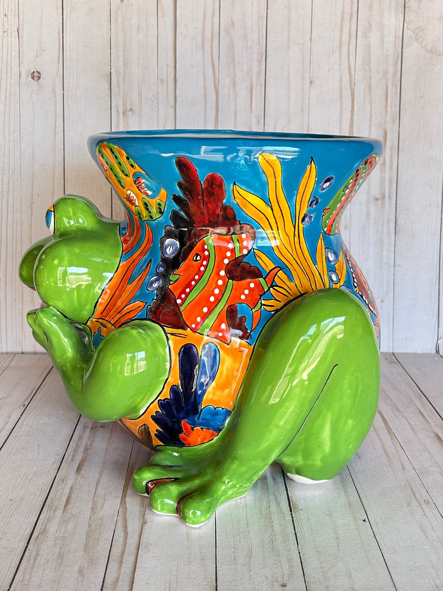 Talavera Frog Planter – Handmade Mexican Ceramic Frog Flower Pot
