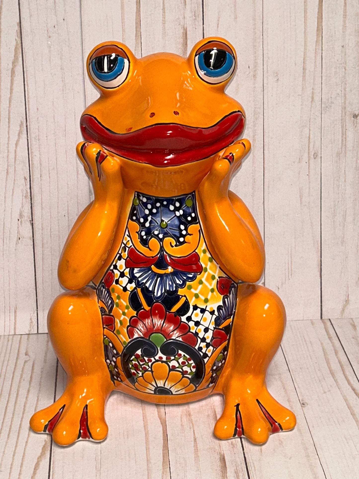 Adorable Talavera Flower Planter Smiling Frog