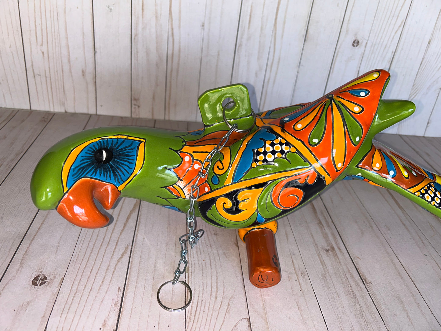 Handmade Ceramic Hanging Parrot: Classic Talavera Pattern Mexican Decor