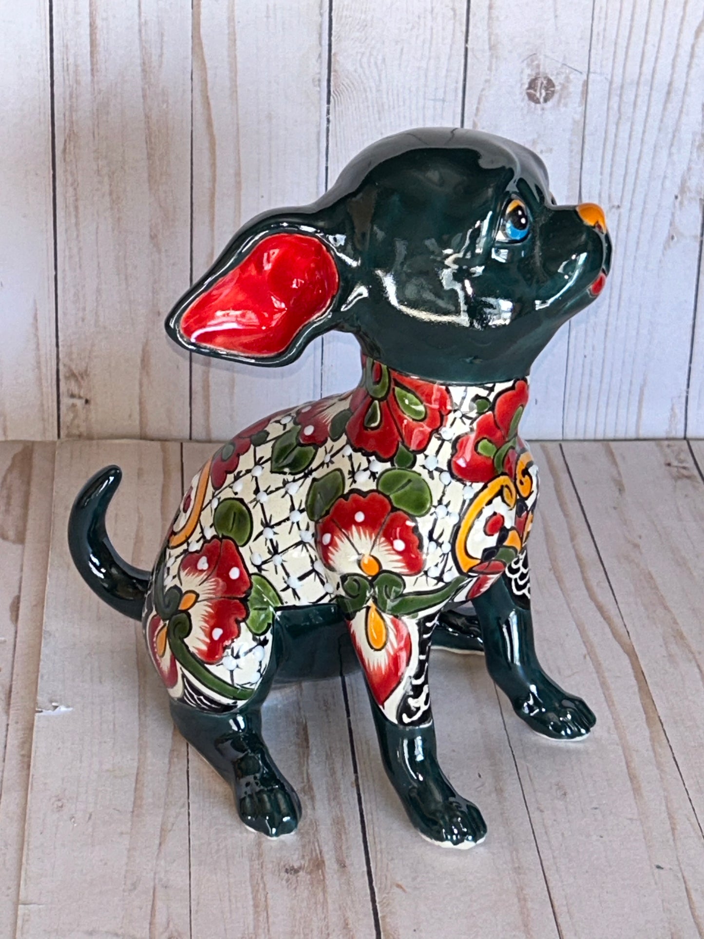 Sitting Handmade Talavera Chihuahua Figurines – Colorful Mexican Pottery Puppies