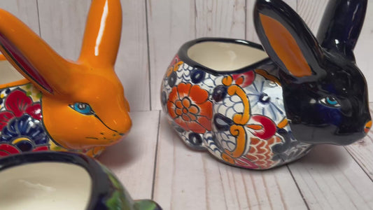 HANDCRAFTED TALAVERA RABBITS FLOWERPOTS