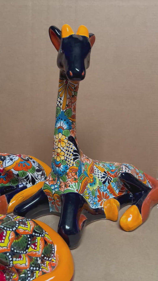 Hand-Painted Talavera Giraffe – Mexican Folk Art Ceramic Figurine