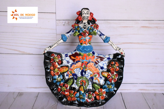 Day of the Dead "Ballerina" Handcrafted White Puebla Design Ceramic