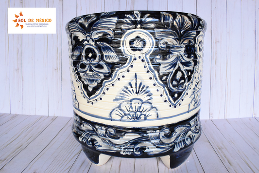 Ringed Round Pot- Talavera Blue Cobalt Design