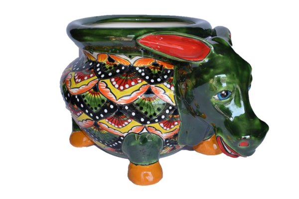 Planter Donkey in Talavera Peacock Red and Green style