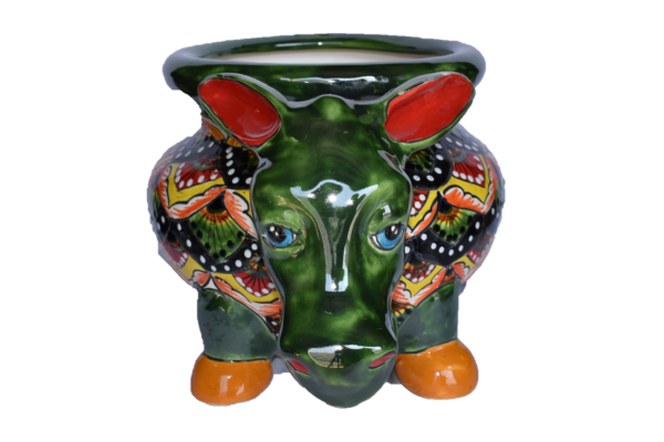 Planter Donkey in Talavera Peacock Red and Green style