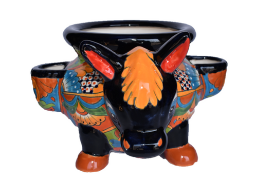 Planter Donkey with baskets in classic Talavera