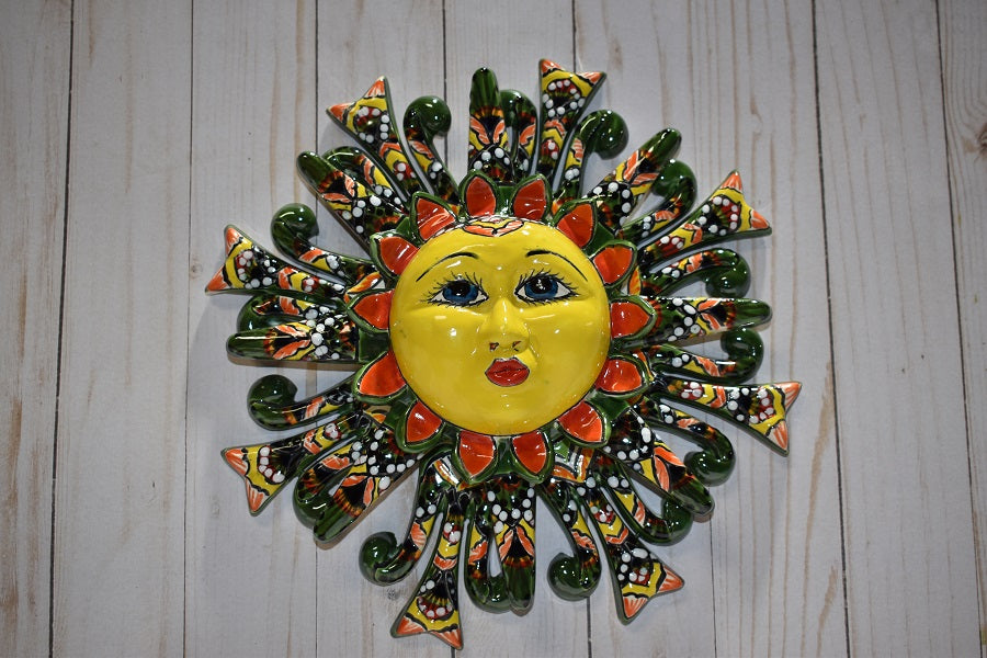 Talavera Peacock Green/ Red Ceramic Wall Mermaid Sun
