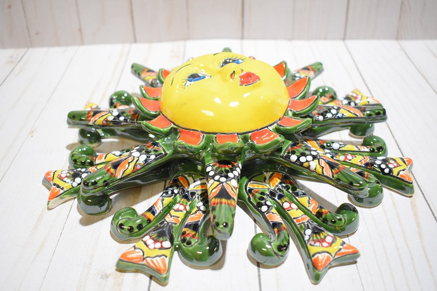 Talavera Peacock Green/ Red Ceramic Wall Mermaid Sun