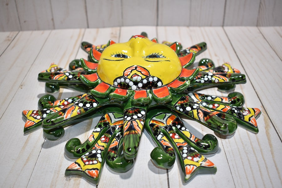 Talavera Peacock Green/ Red Ceramic Wall Mermaid Sun