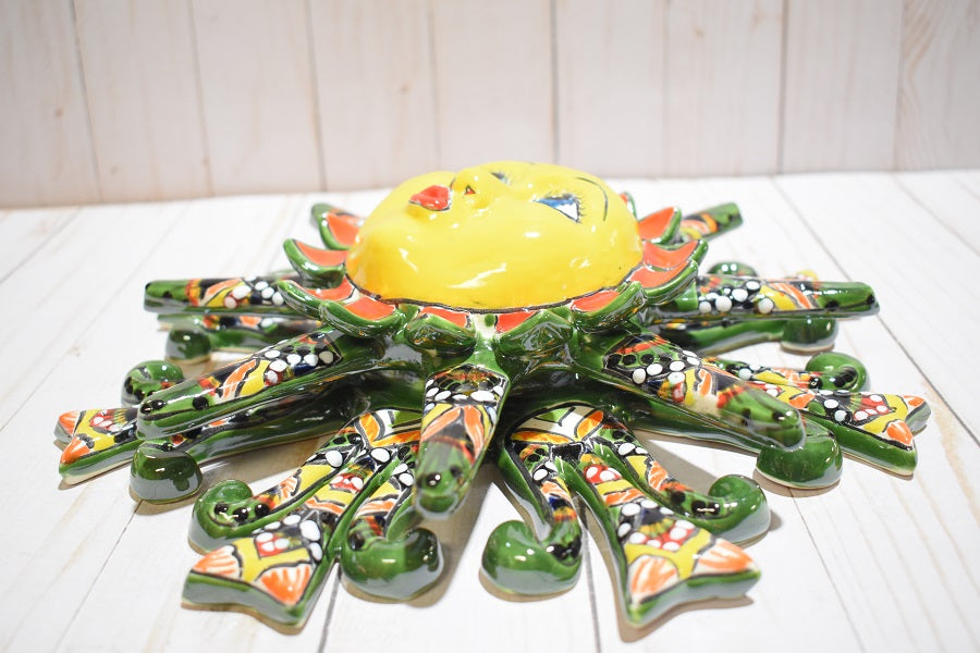 Talavera Peacock Green/ Red Ceramic Wall Mermaid Sun