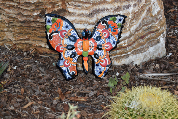 Butterfly Handcrafted Colorful Puebla White- style Mexican Pottery