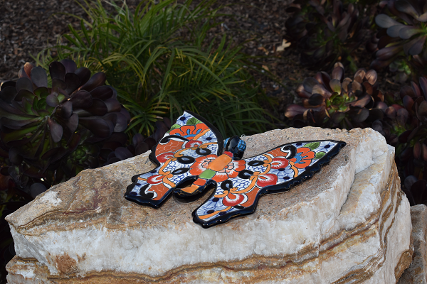 Butterfly Handcrafted Colorful Puebla White- style Mexican Pottery
