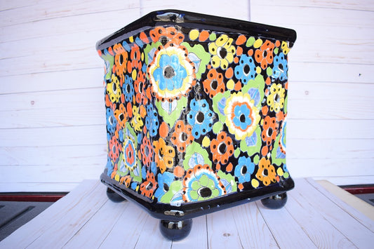 Square Flowerplanter Handcrafted Talavera Colorful Flowers