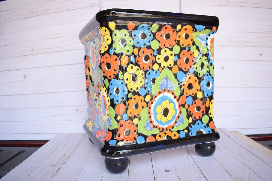 Square Flowerplanter Handcrafted Talavera Colorful Flowers