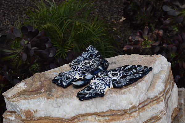 Butterfly Handcrafted Talavera Blue Cobalt-Style Mexican Pottery