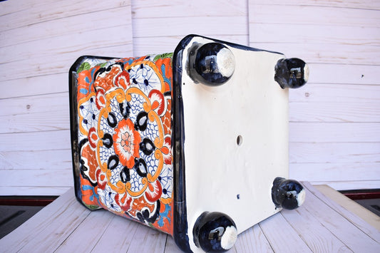 Square Flowerplanter Handcrafted Talavera White Puebla
