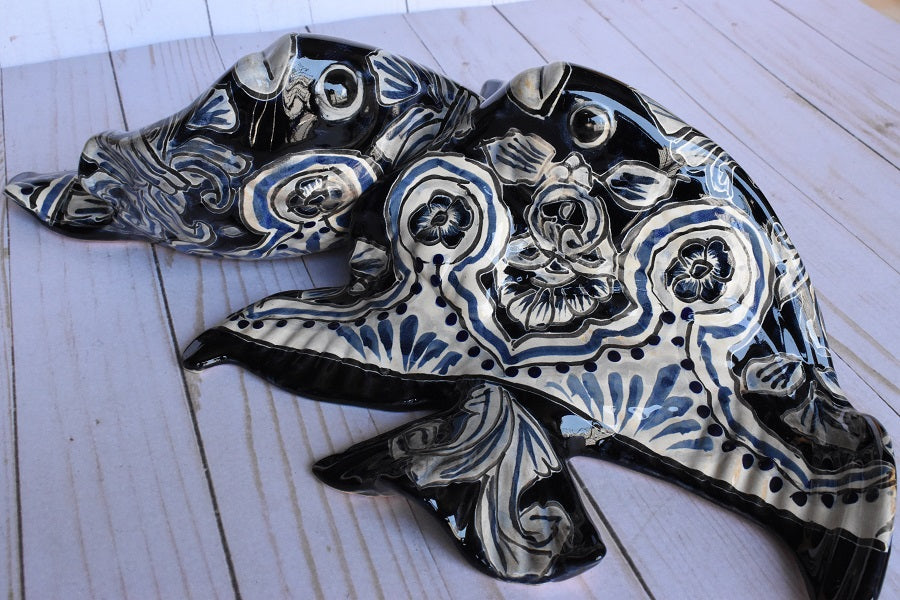 Angelfish- Hancrafted Talavera Ceramic in Cobalt Blue and Sand White Design