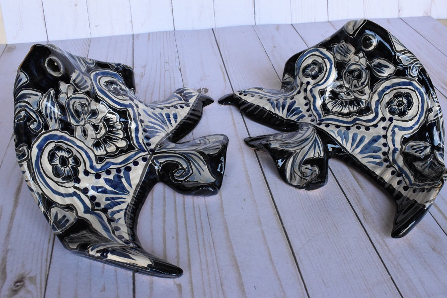 Angelfish- Hancrafted Talavera Ceramic in Cobalt Blue and Sand White Design