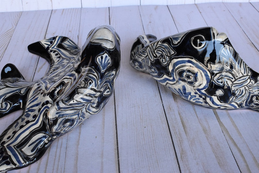 Angelfish- Hancrafted Talavera Ceramic in Cobalt Blue and Sand White Design
