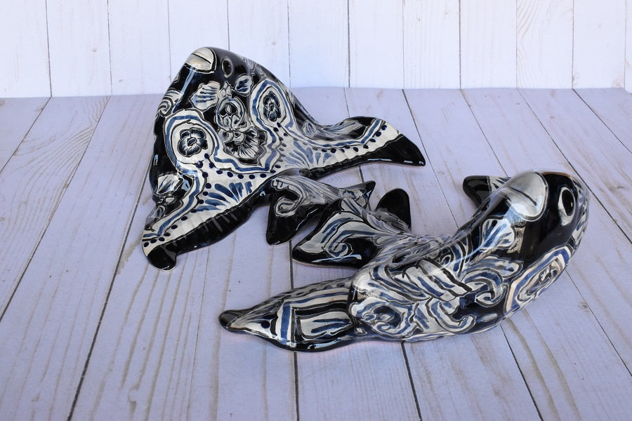 Angelfish- Hancrafted Talavera Ceramic in Cobalt Blue and Sand White Design