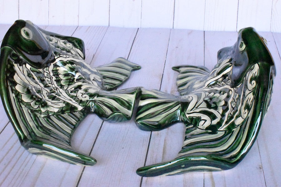Angelfish- Hancrafted Talavera Ceramic in Green Leaf and Sand White Design