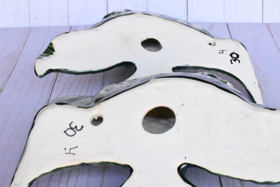 Angelfish- Hancrafted Talavera Ceramic in Green Leaf and Sand White Design