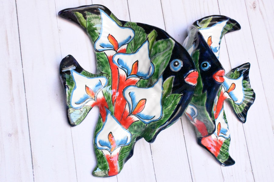 Angelfish- Hancrafted Talavera Ceramic in Leaves of Calla lilies Design