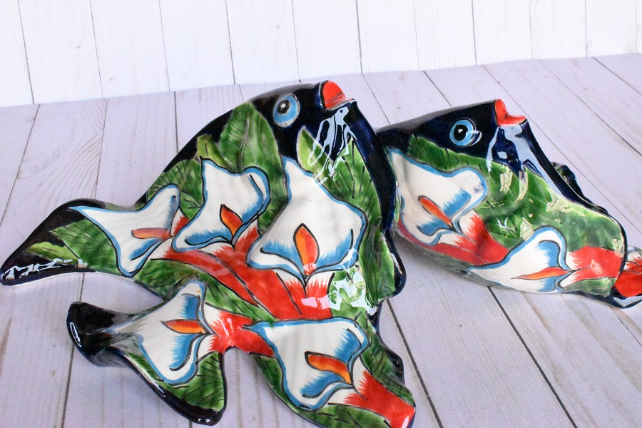 Angelfish- Hancrafted Talavera Ceramic in Leaves of Calla lilies Design