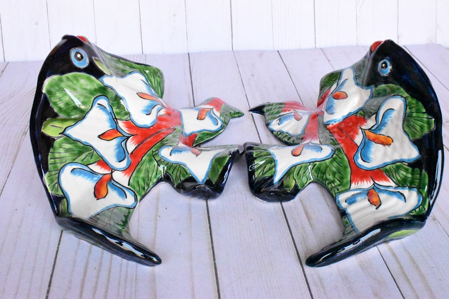 Angelfish- Hancrafted Talavera Ceramic in Leaves of Calla lilies Design