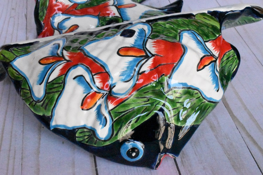 Angelfish- Hancrafted Talavera Ceramic in Leaves of Calla lilies Design
