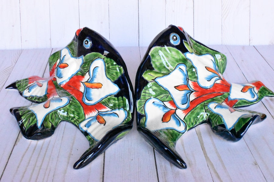 Angelfish- Hancrafted Talavera Ceramic in Leaves of Calla lilies Design