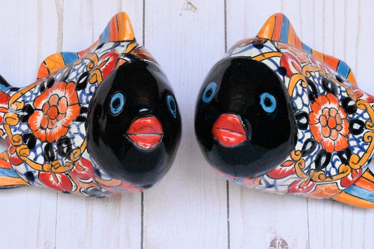 KOI-FISH Handmade Talavera Ceramic in White Puebla Design