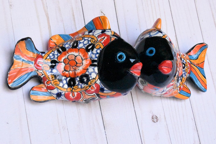 KOI-FISH Handmade Talavera Ceramic in White Puebla Design