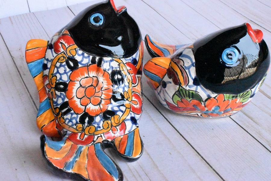 KOI-FISH Handmade Talavera Ceramic in White Puebla Design