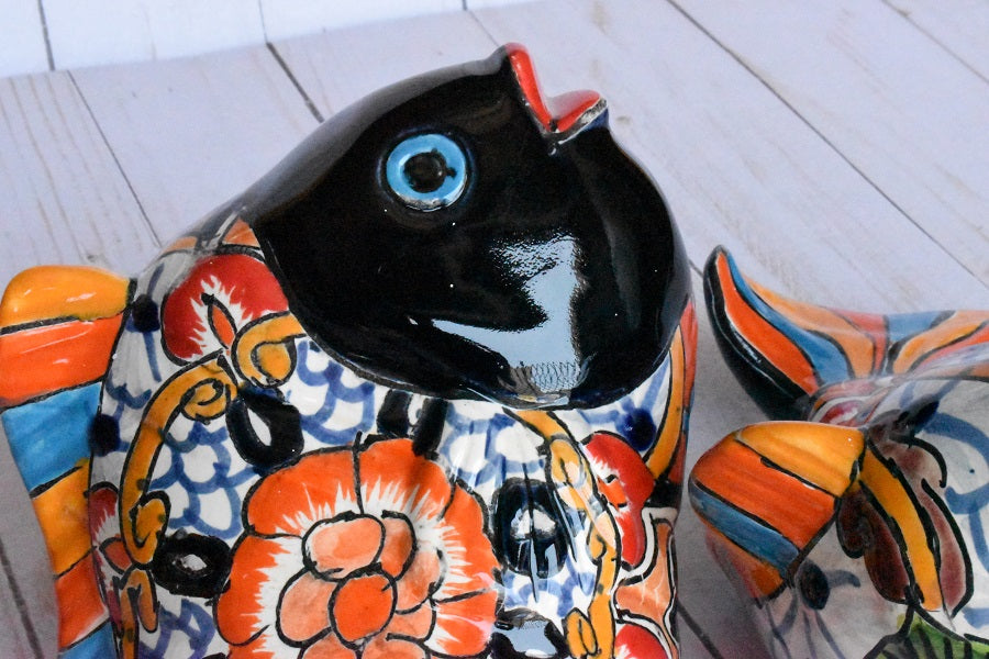 KOI-FISH Handmade Talavera Ceramic in White Puebla Design