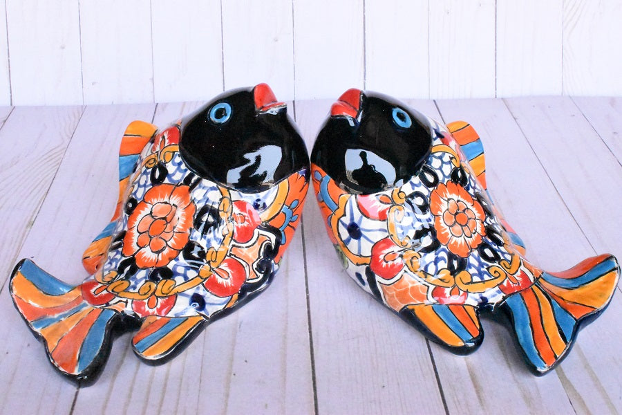 KOI-FISH Handmade Talavera Ceramic in White Puebla Design