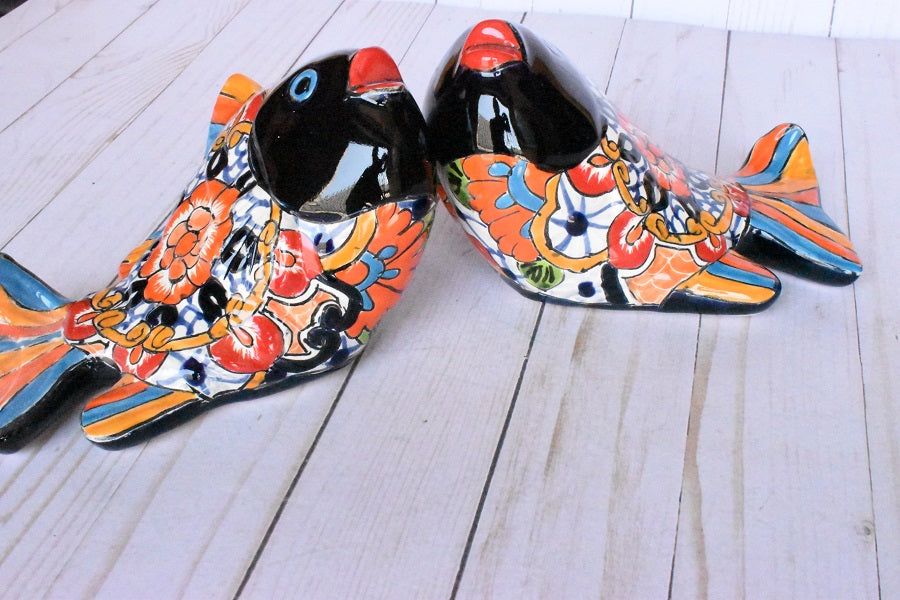 KOI-FISH Handmade Talavera Ceramic in White Puebla Design