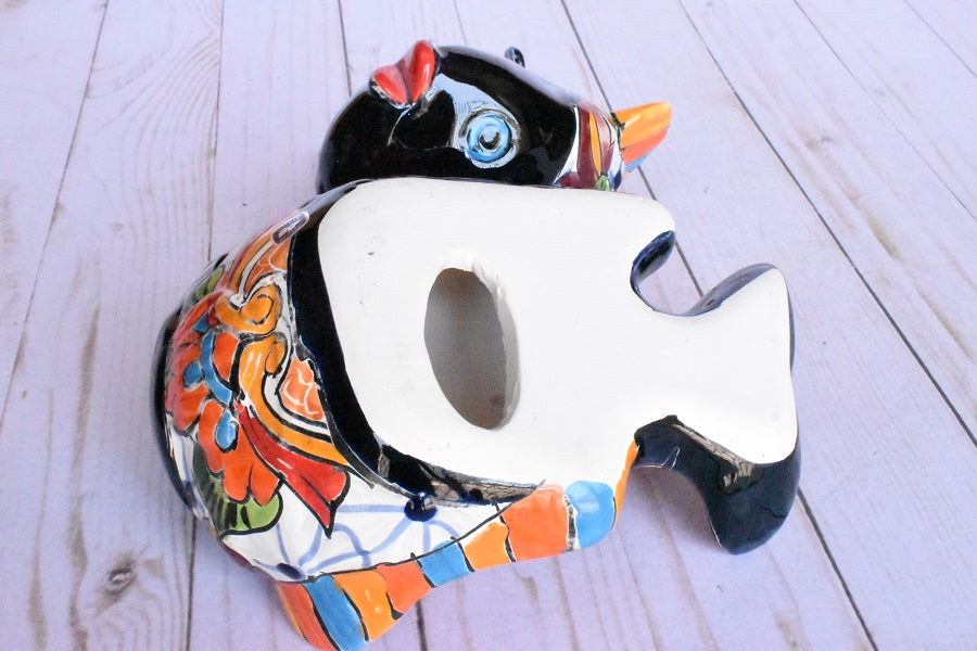 KOI-FISH Handmade Talavera Ceramic in White Puebla Design