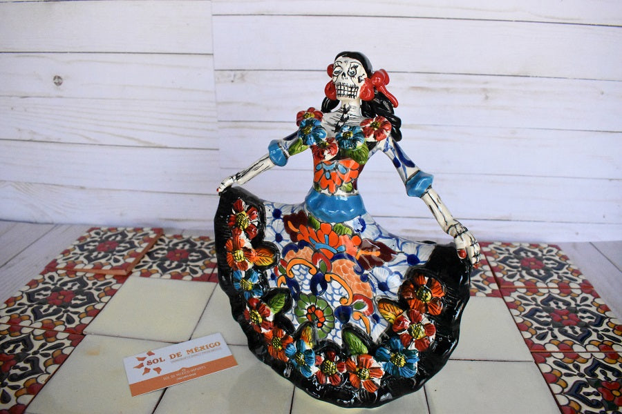 Day of the Dead "Ballerina" Handcrafted White Puebla Design Ceramic