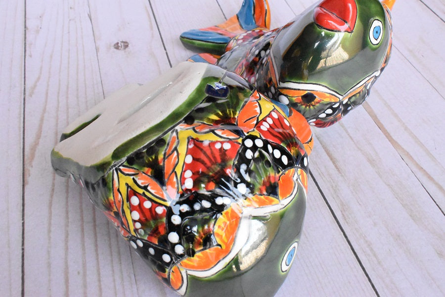 KOI-FISH Handmade Talavera Ceramic in Green & Red Peacock Design