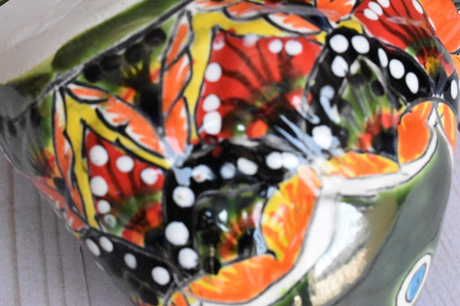 KOI-FISH Handmade Talavera Ceramic in Green & Red Peacock Design