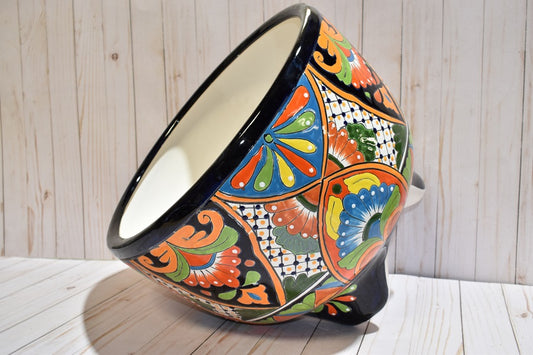 MOLCAJETE FLOWER PLANTER, THREE FEET POT CLASSIC TALAVERA DESIGN