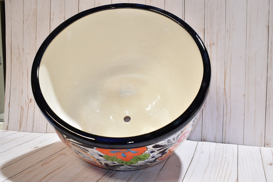 MOLCAJETE FLOWERPLANTER, THREE FEET POT PUEBLA WHITE DESIGN