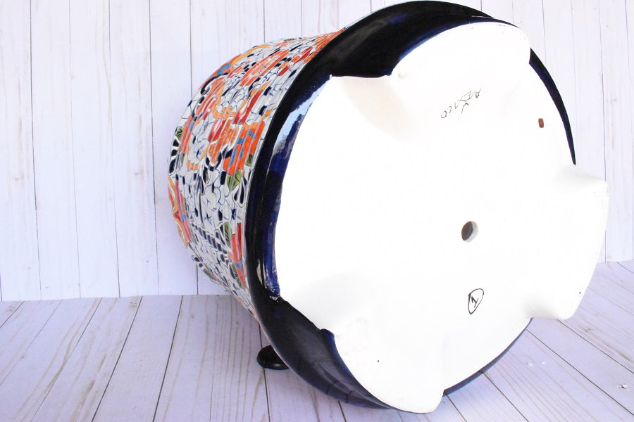Ringed Round Pot- Talavera White Puebla Design