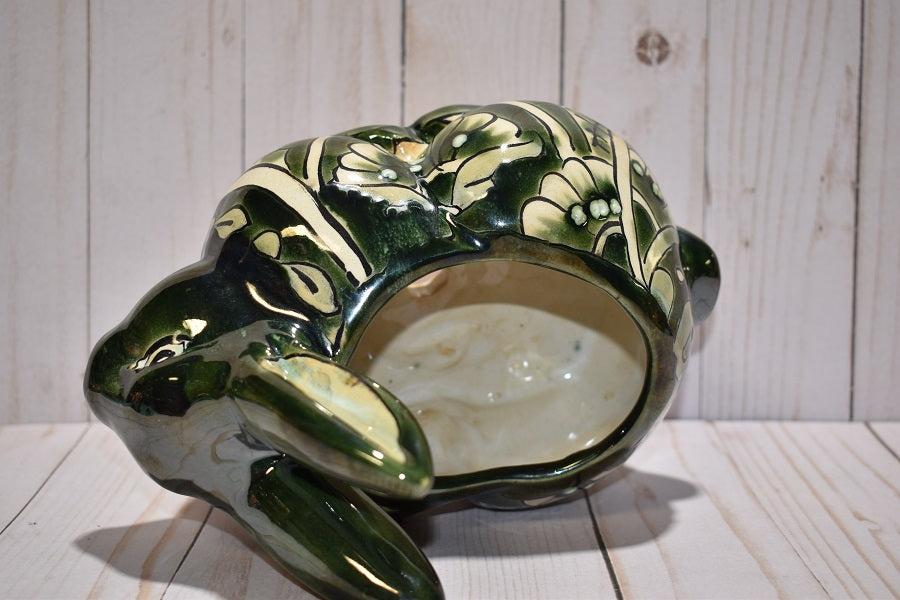 Rabbit Planter, Talavera Green Pottery Design, Ceramic Rabbit Flowerpot