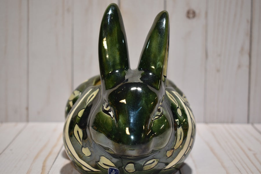 Rabbit Planter, Talavera Green Pottery Design, Ceramic Rabbit Flowerpot
