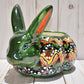 Rabbit Planter, Peacock Red and Green Pottery Design, Ceramic Rabbit Flowerpot